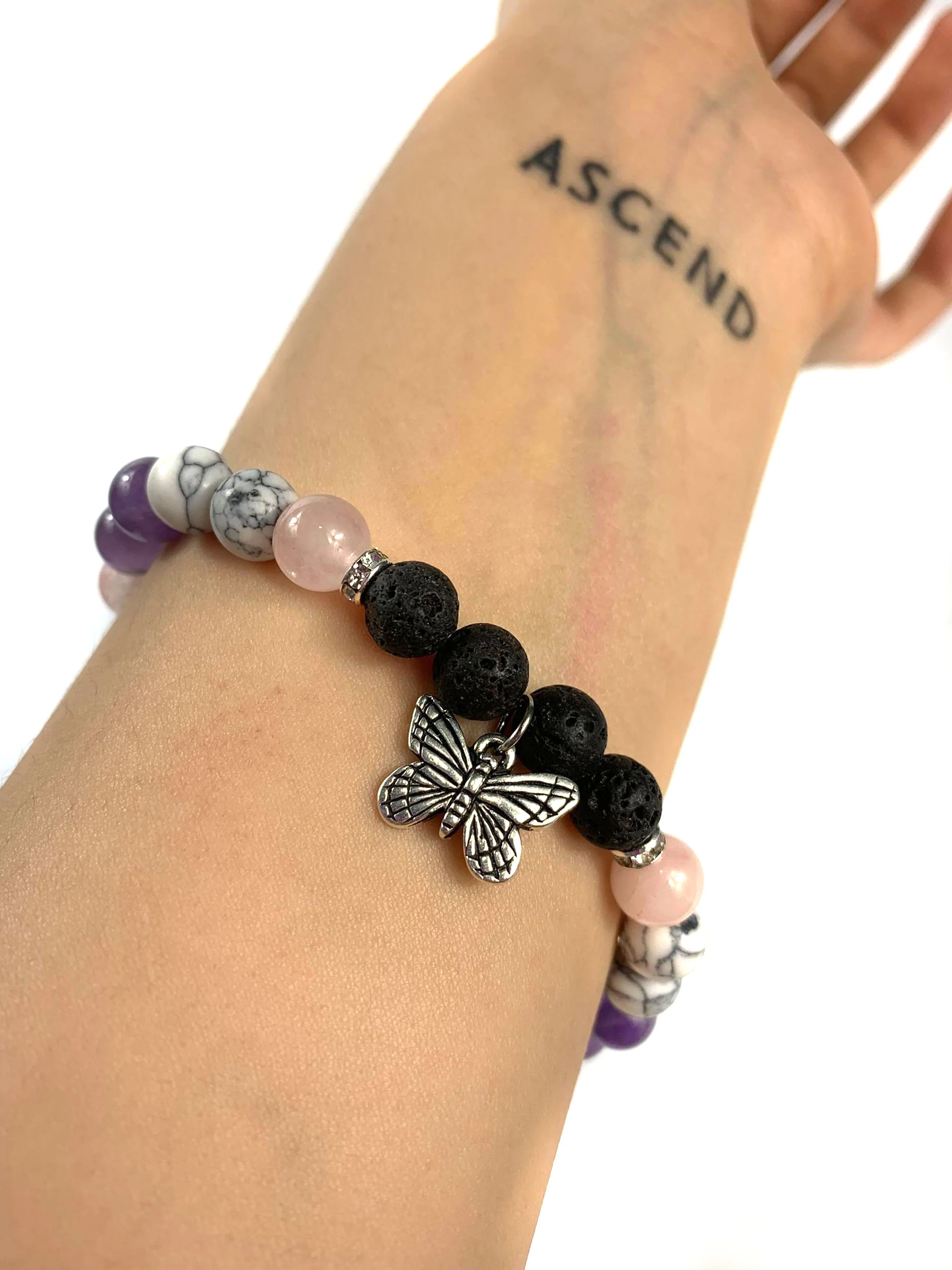 Anxiety Support Crystal Diffuser Bracelet (Customizable Charm) Pink/Purple - Image 3