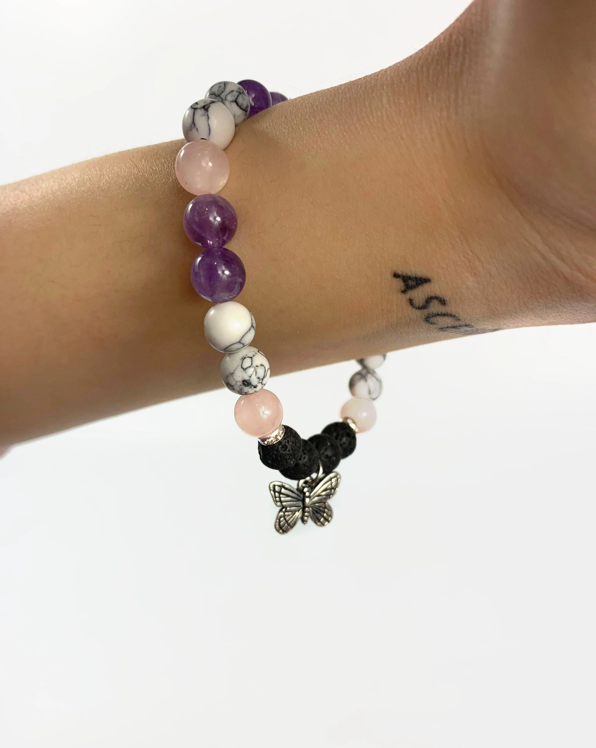 Anxiety Support Crystal Diffuser Bracelet (Customizable Charm) Pink/Purple - Image 4